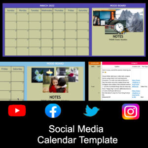 social media calendar template for facebook, instagram, twitter and youtube